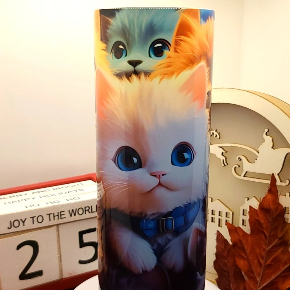 KITTEN CAT skinny tumbler cup, NWT, Stainless steel 20 oz w - Lid